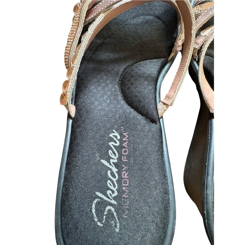 Skechers Wedge Sandals Womens 9 Rose Gold Excellent Rhinestone Strappy Slide